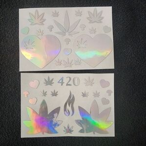 Holographic Leaf and Heart Body Stickers